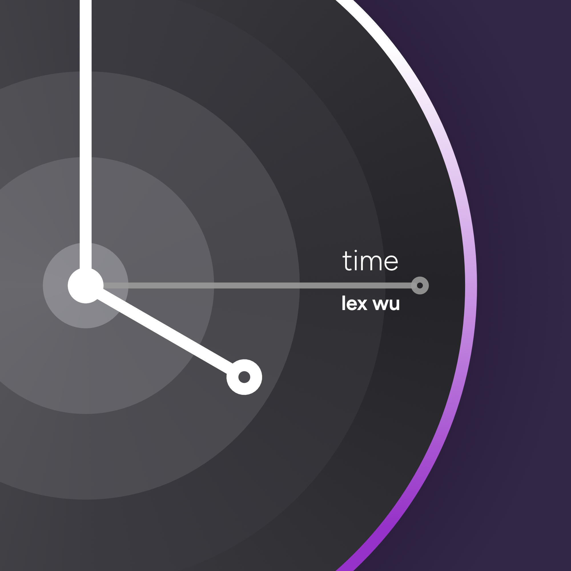 A clock sits to the left. The words Time and Lex Wu accompany the minute hand.